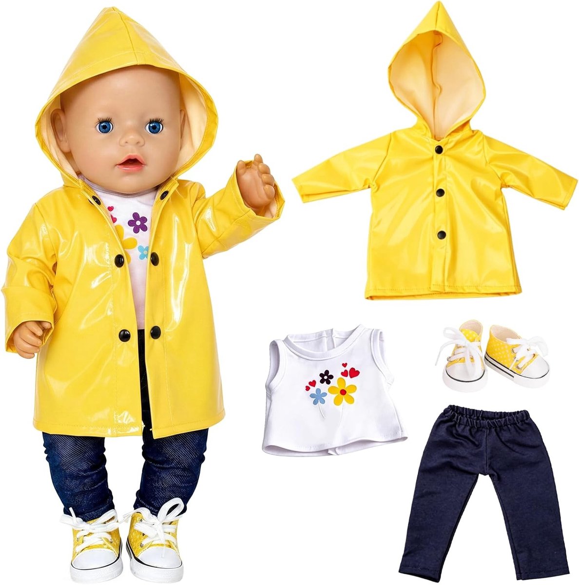 Kleurige regenjas voor poppen van 36-45 cm, waterdicht en stijlvol, perfect voor buitenavonturen