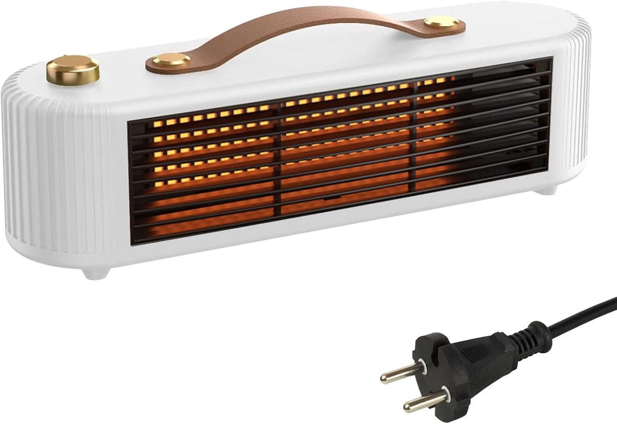 Energiebesparende ventilatorkachel, 800 W, draagbare keramische ventilatorkachel, thermostaat, verwarming voor camping, badkamer, bescherming tegen oververhitting en kantelen, stil (wit)