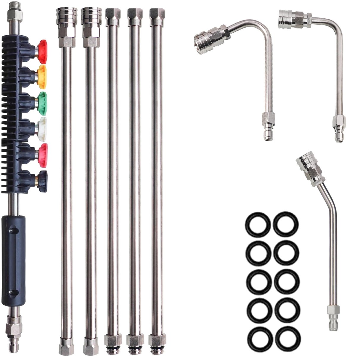 Hourleey 9-pack hogedrukreiniger verlengstaf upgrade power washer lans met 6 mondstukken, 30°, 90°, 120° gebogen - ShopVlot