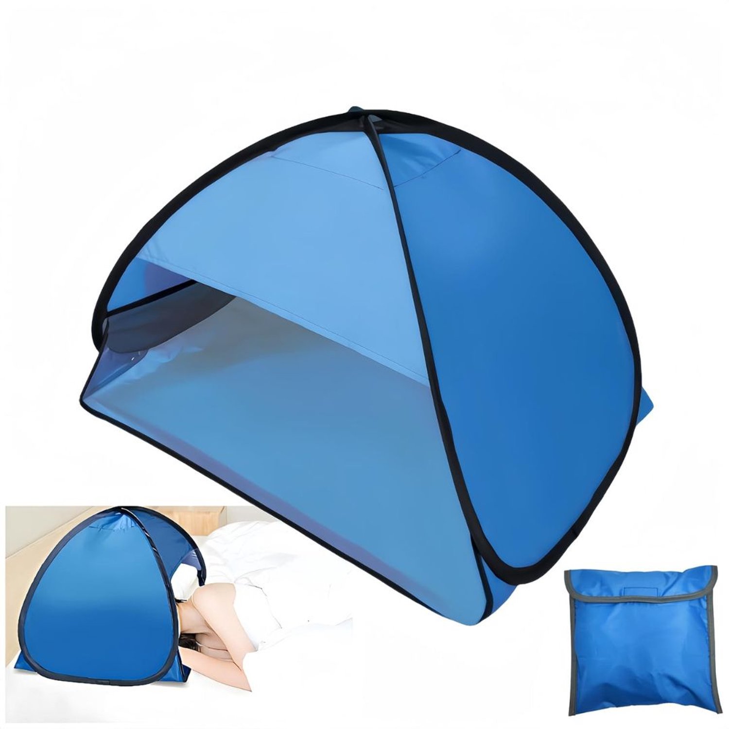 Zolvano® Strandtent UV Bescherming - Strandtent Baby Pop Up – Strandtentje Extra Licht – Strandschelp – Strand Tent –Blauw met zwart