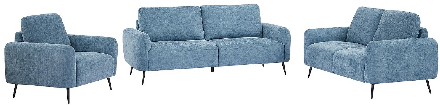 Vente-unique Bankstel 3-zits 2-zits en fauteuil in blauw getextureerde stof LETROSA