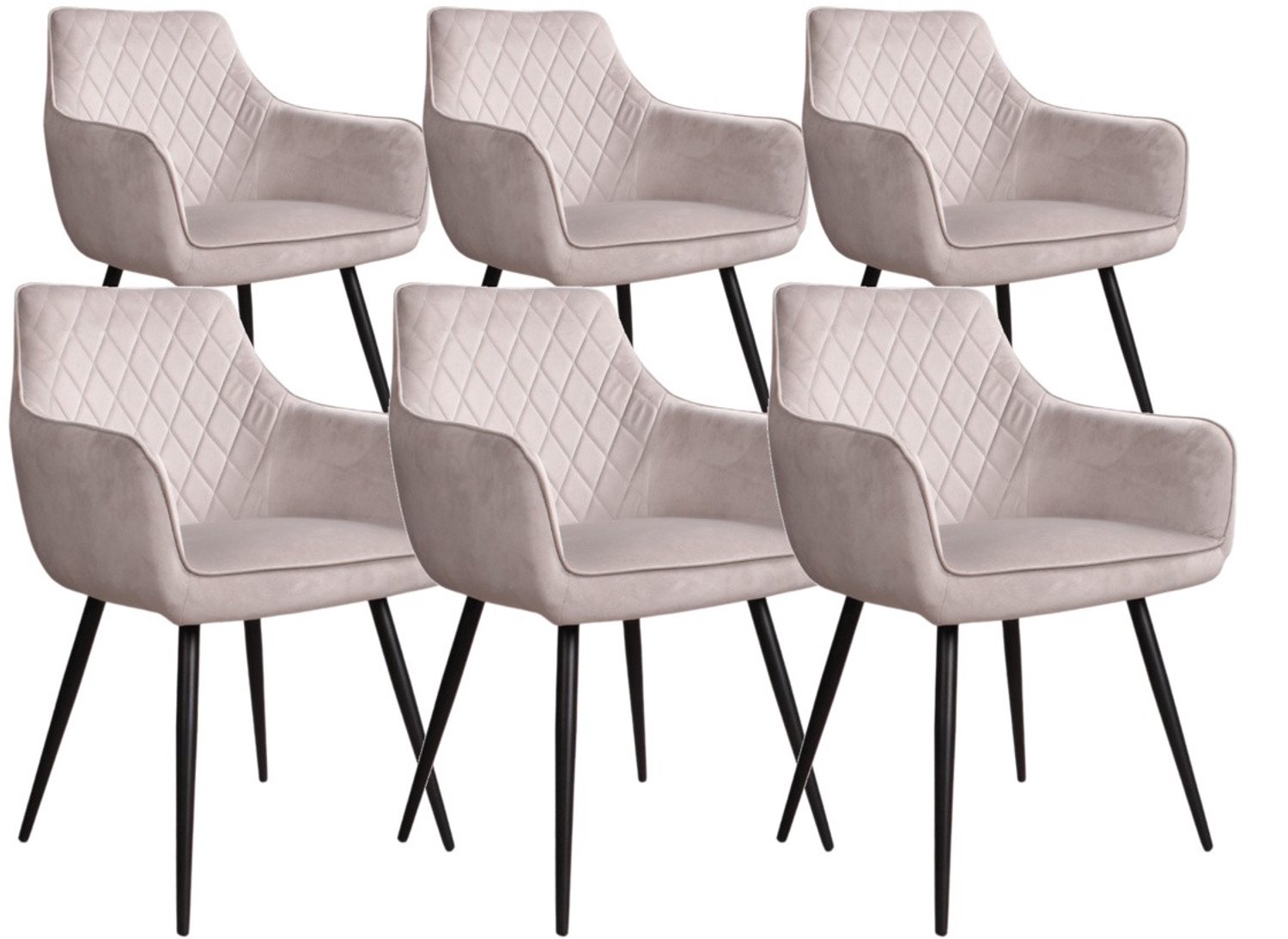 DS4U - - Ravi 3.0 eetkamerstoel - Set van 6 - Grijs - Velvet - Met armleuning