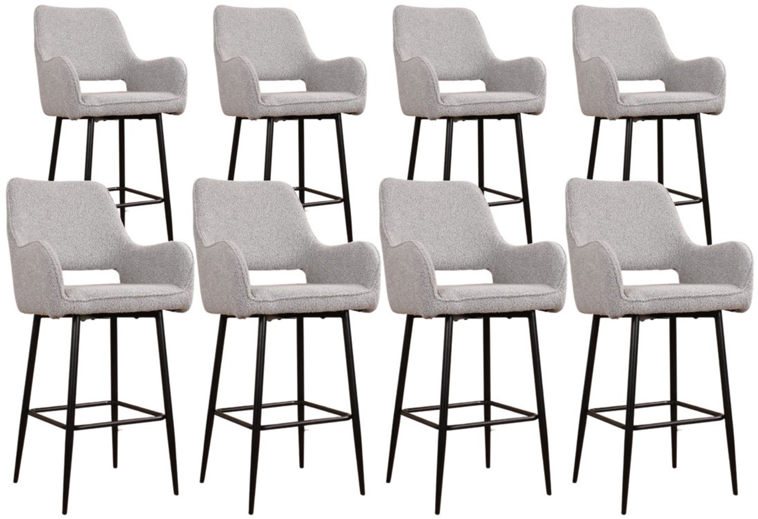 DS4U - - Lenon barkruk 65 cm - Set van 8 - Grijs - Boucle - Met armleuning