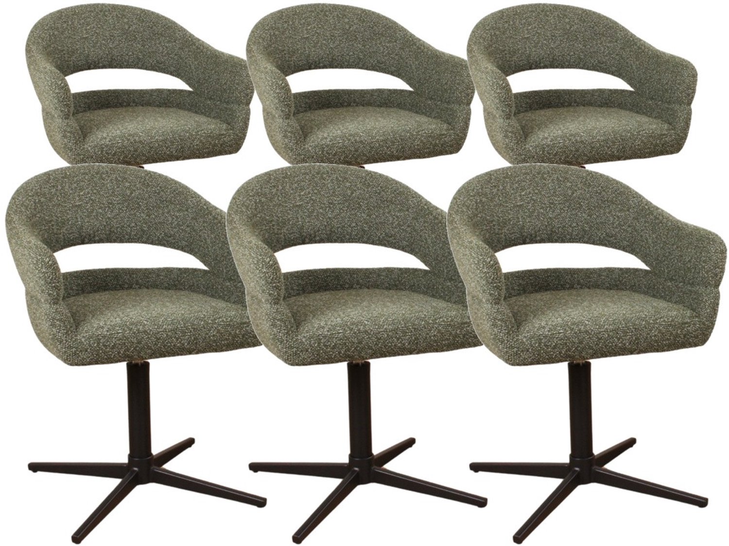 DS4U - - Mila armstoel met terugdraaifunctie - Set van 6 - Groen - Stof