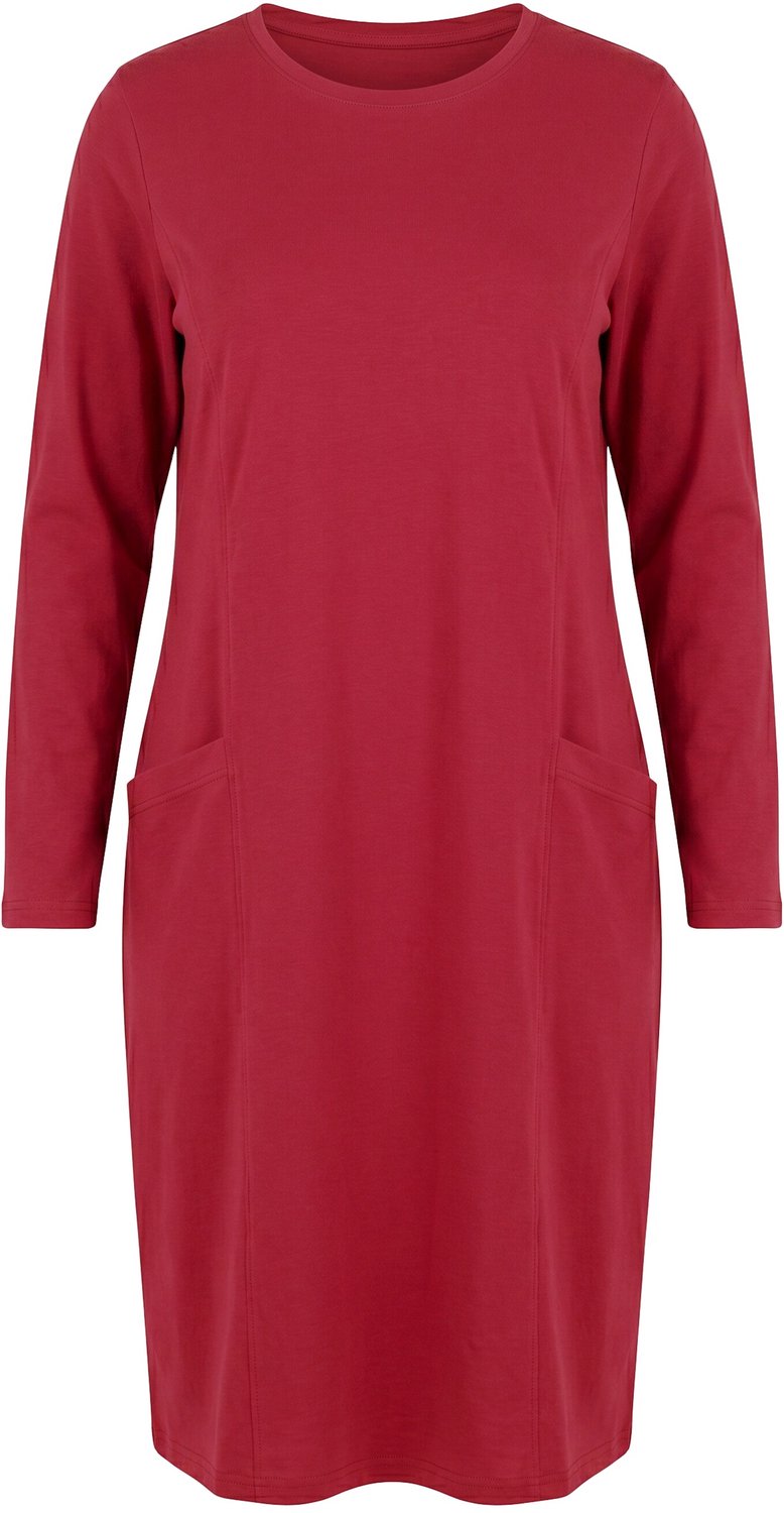 Ulla Popken - Dames - Bigshirt zakken ronde hals lange mouwen - Donkerrood - Maat 58+