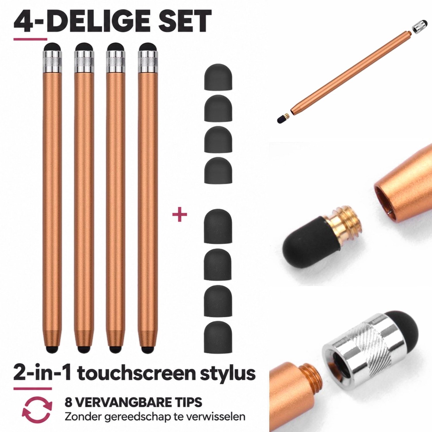 Casety 4 stuks stylus touchscreen pennetjes - Goud