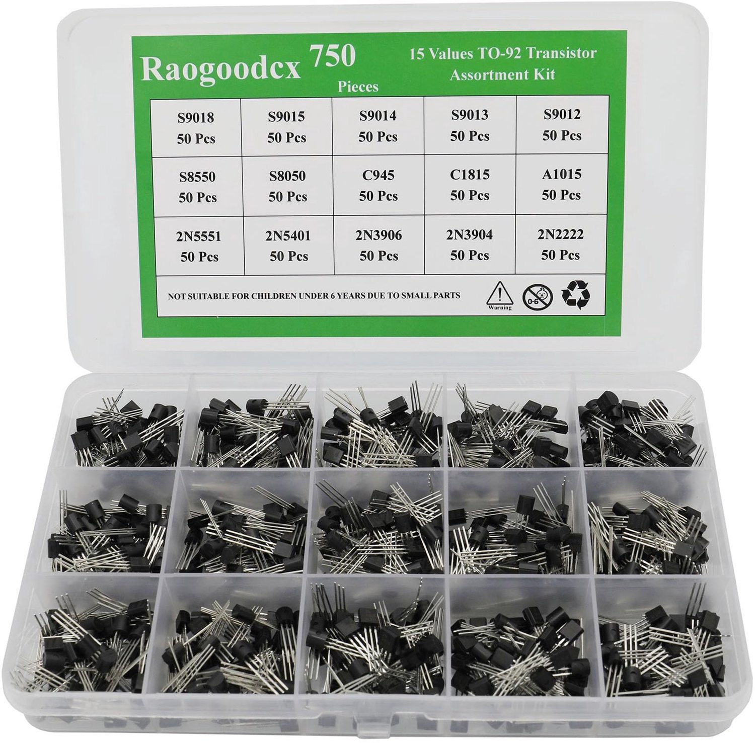Transistor kit - 15-waarde - NPN PNP Bipolaire - 750 stuks - ServiceTopper