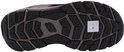 Zwarte, rubberen profielzool van een Skechers-sandaal met 'STEADY GRIP'-logo en grip-indicatiestickers.