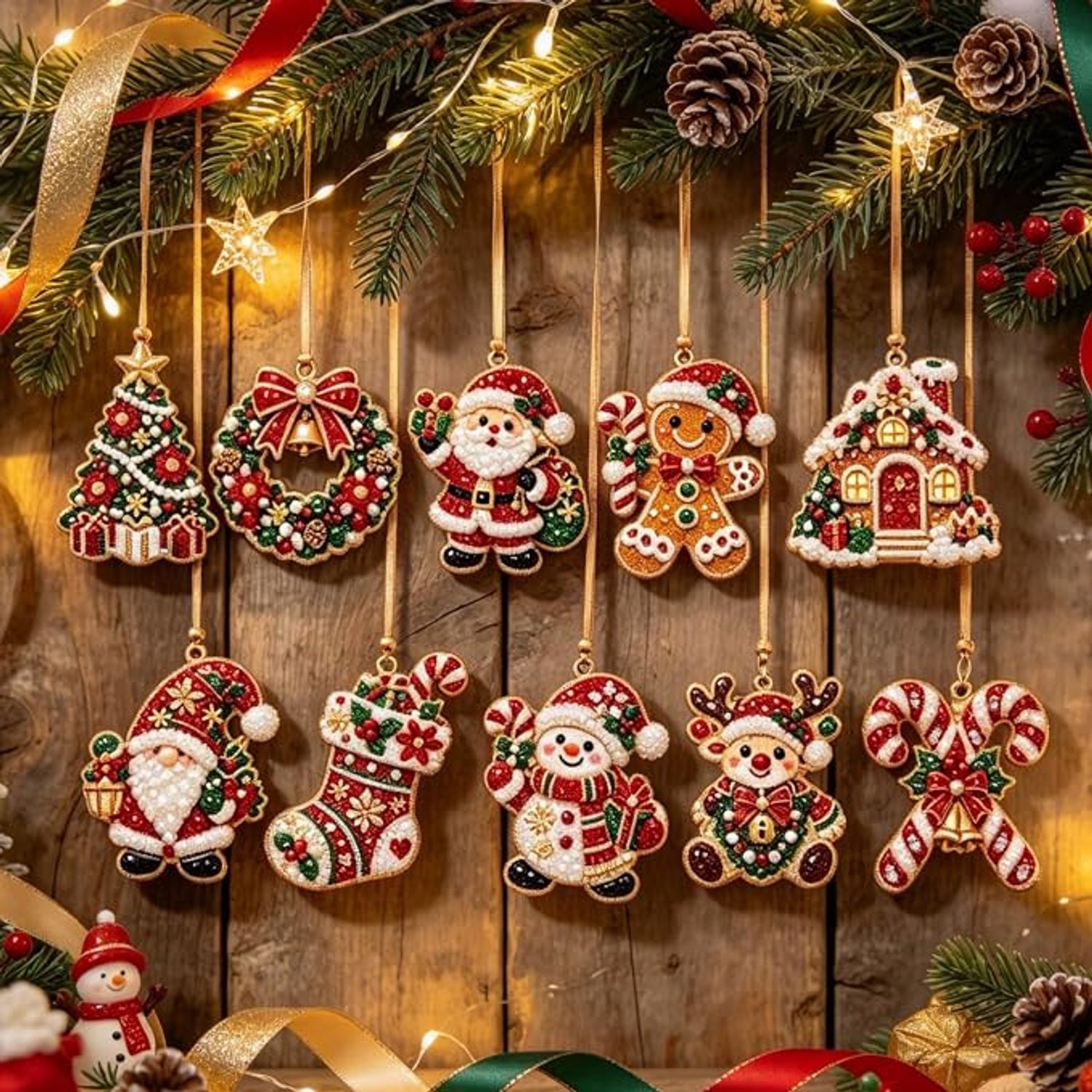 10-delige Set - DIY Diamond Painting Kersthanger - Kerstthema diamantschilderij ornament - Kerstversieringen - Kerstboomversieringen - Zelfgemaakte kerstversieringen - Kerstcadeaus - Geschikt voor volwassenen en kinderen