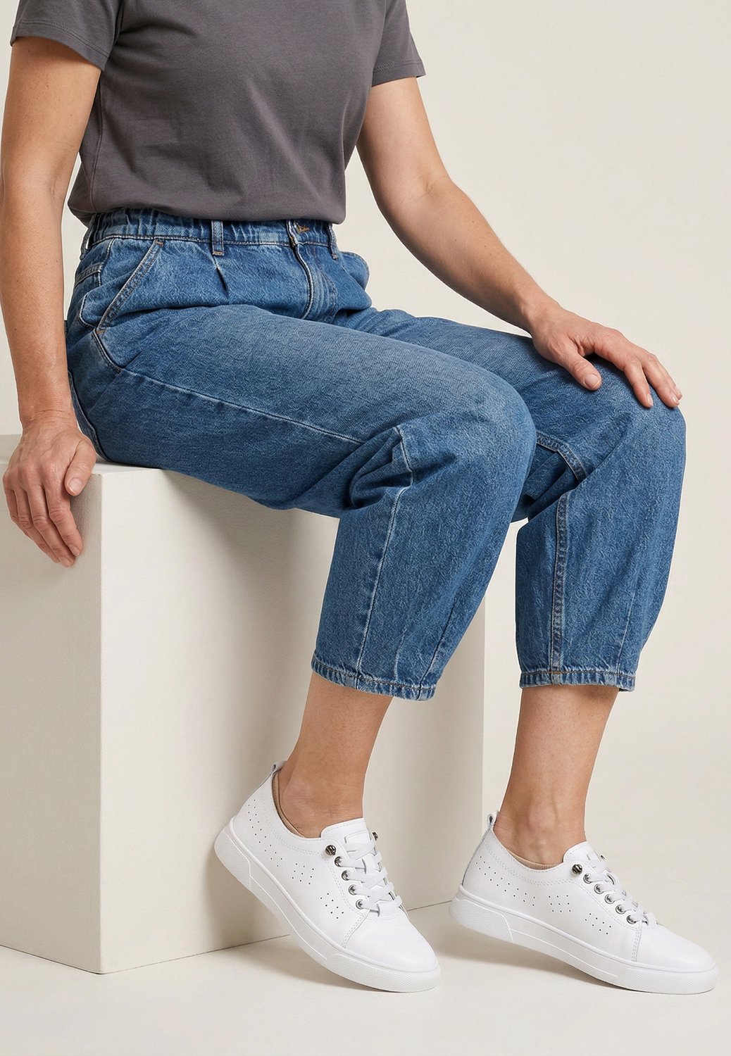 Dames Sportieve Leren Schoenen - Elastische Veters - Wit