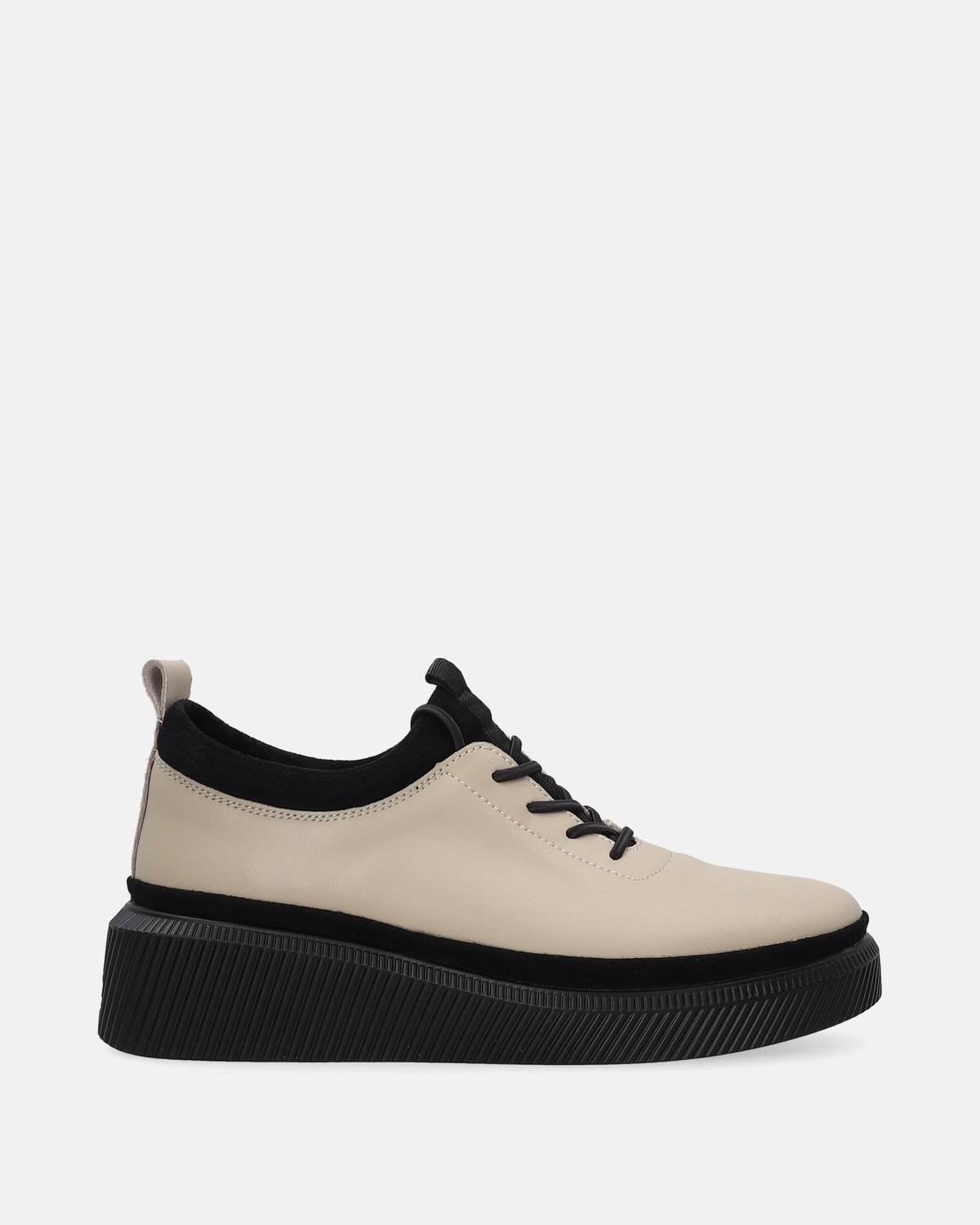 Beige Leren Damessneakers - Plateauzool