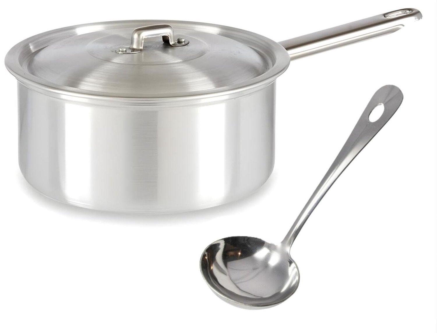 Steelpan en Sauslepel - D18 cm - 2L - zilver - aluminium/rvs - jusplan/sauspan - pannen