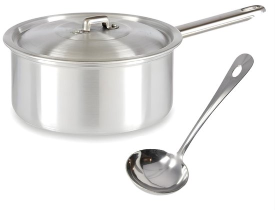 Steelpan en Sauslepel - D18 cm - 2L - zilver - aluminium/rvs - jusplan/sauspan - pannen