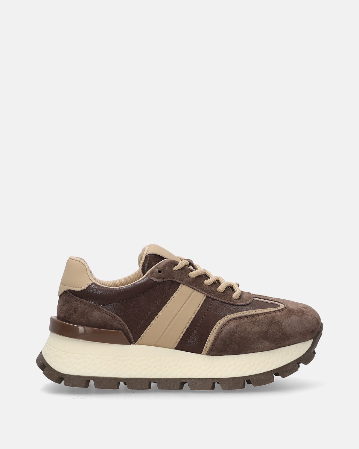Damessneakers - Bruin met beige details - Maat 37