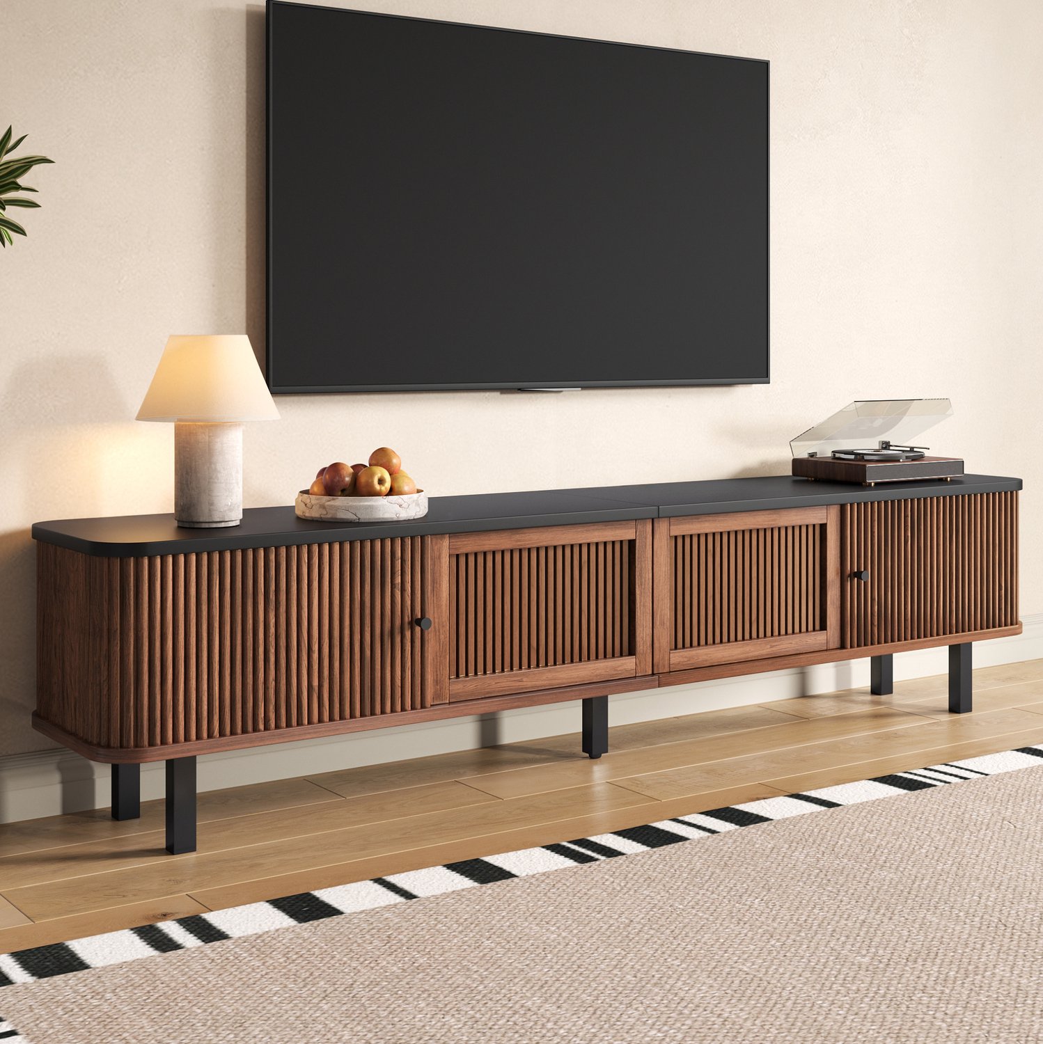CHICFURN TV-meubel - Schuifdeuren - Opbergruimte - Laag - Walnoot