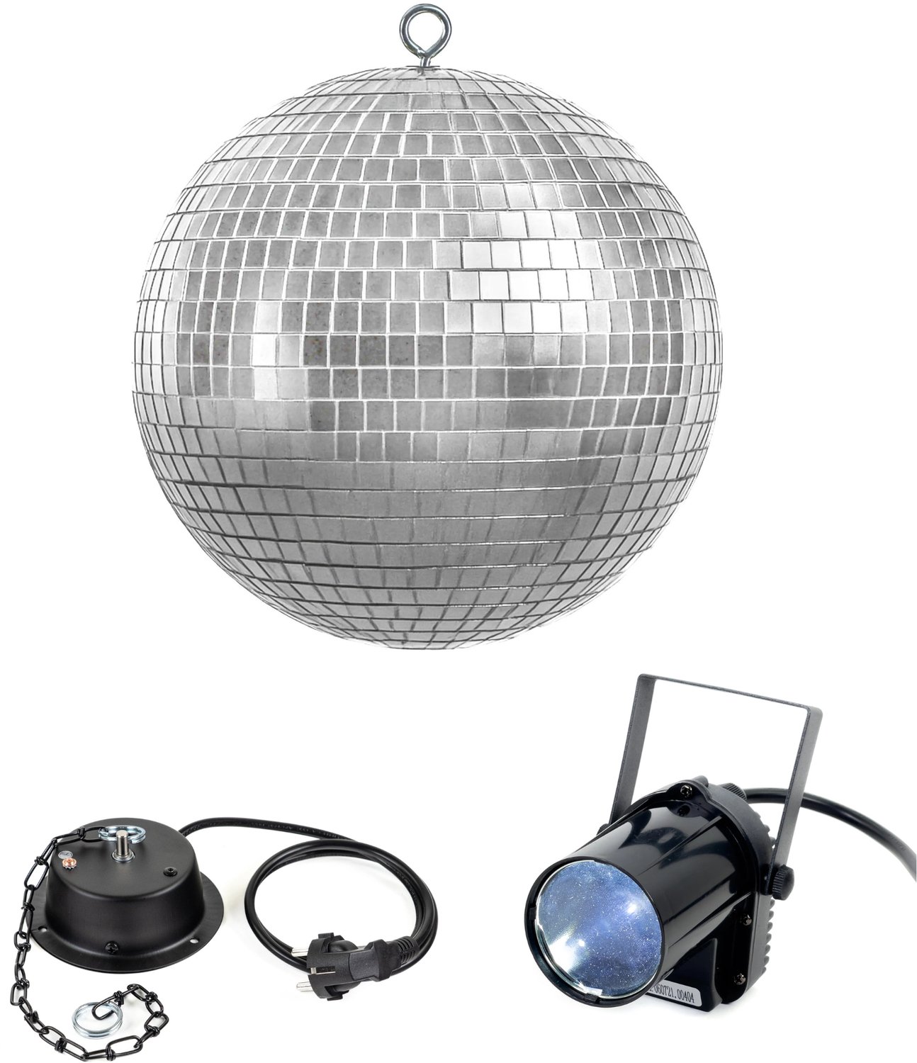 Marconi Discobal Set 30 Cm - Spiegelbol Pakket - Pinspotlamp - Met Motor En Ophanghaak