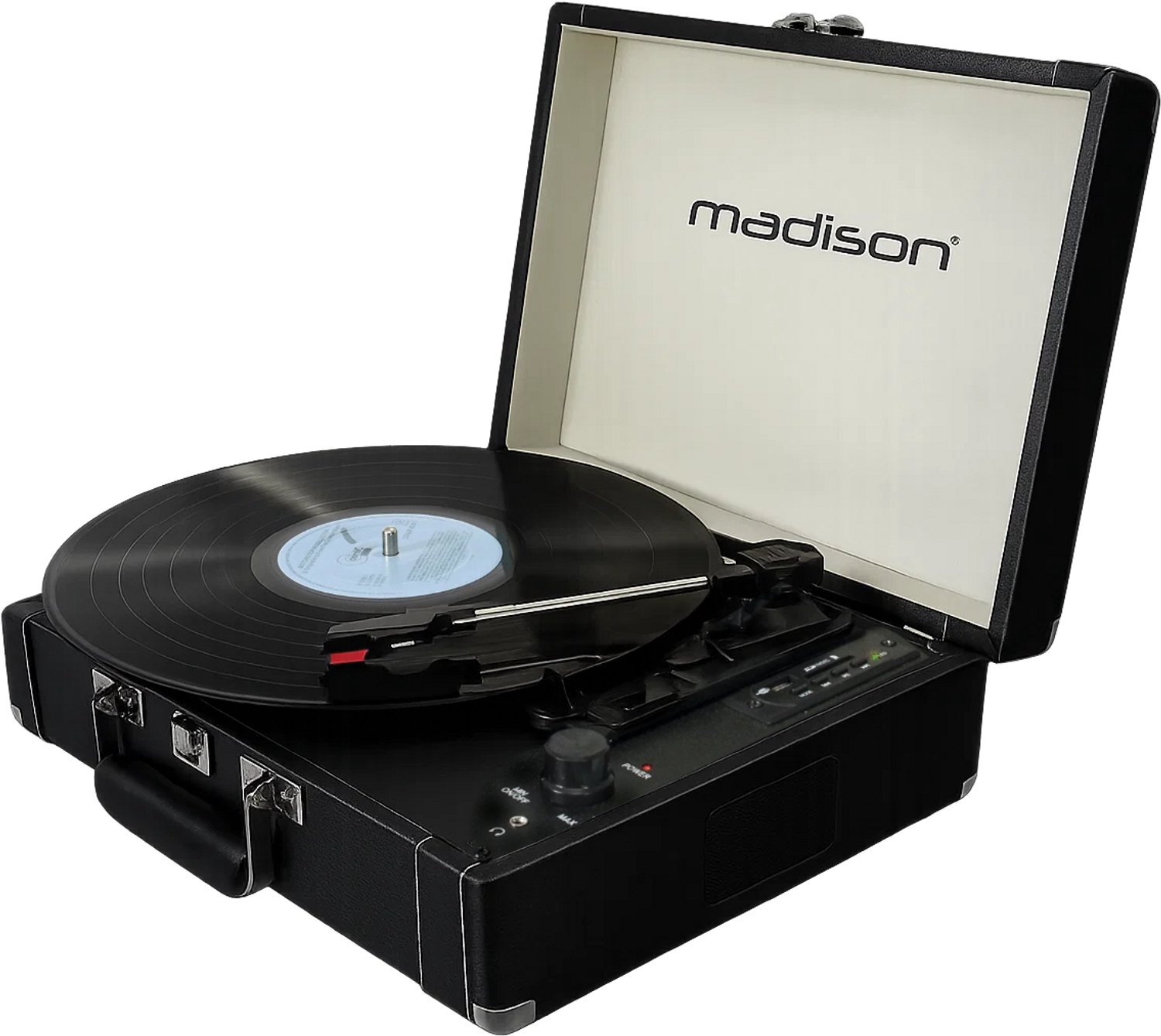 MADISON Platenspeler - Kofferplatenspeler - Retro Platenspeler - Zwart - Bluetooth - Ingebouwde Luidsprekers - USB- En SD-opname