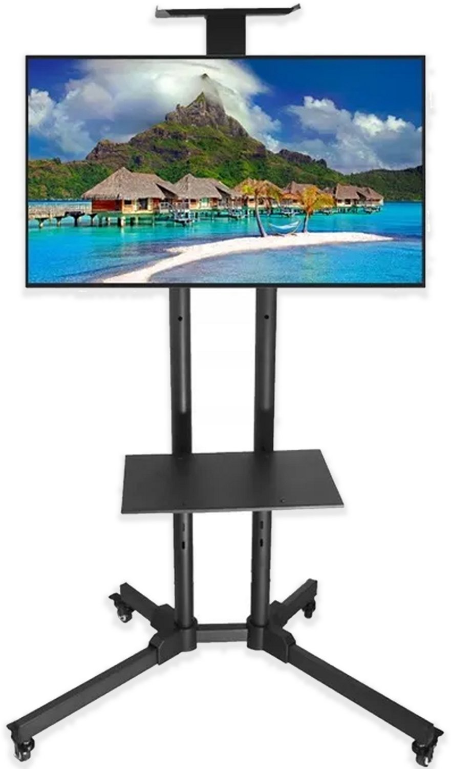 DNA TV Standaard - Mobiel Tv Vloerstatief - Tv Vloerstandaard 32-70 Inch - Verstelbaar - Met Wielen En Legplanken