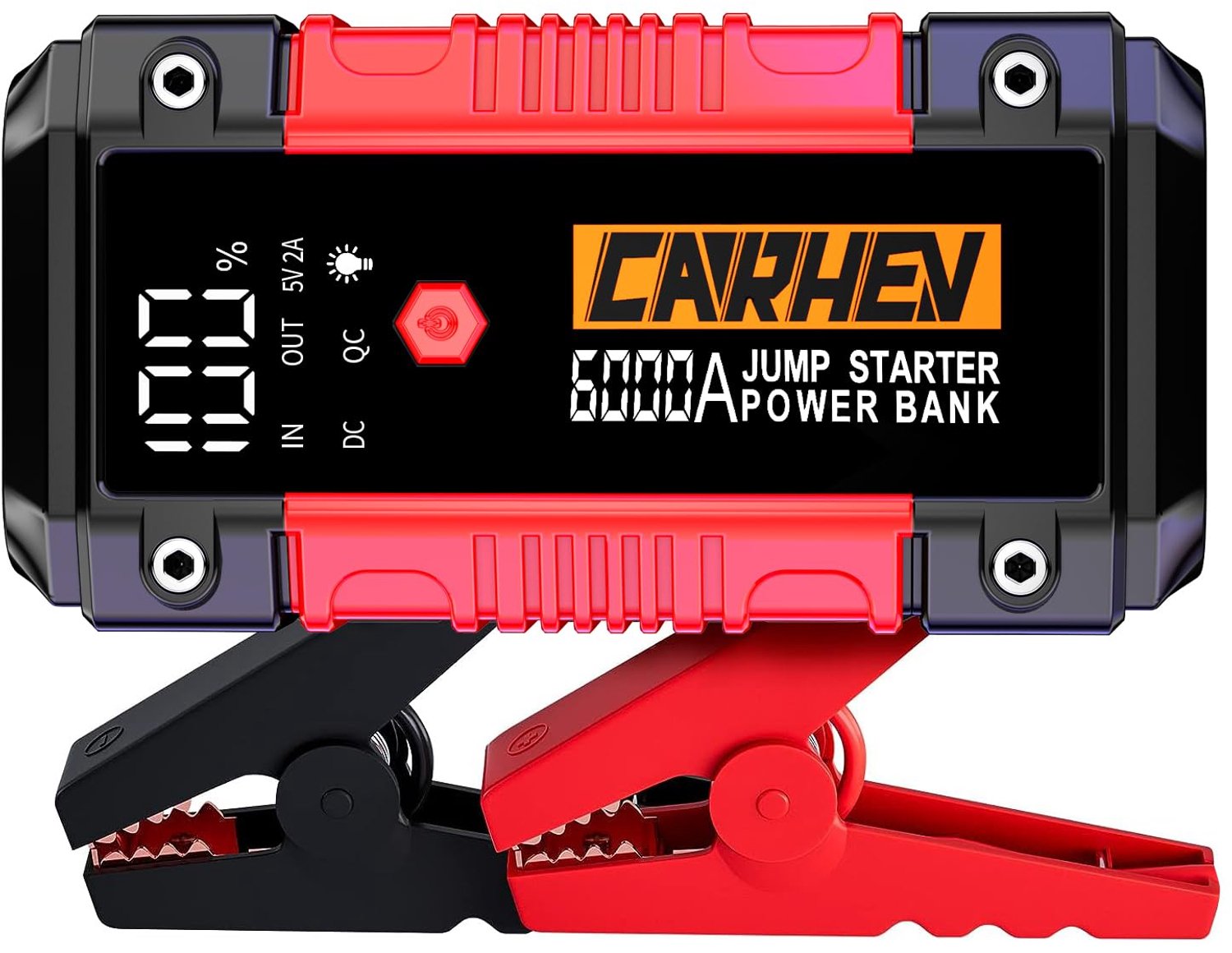 Starthulp 6000 A voor 12V-accu - Benzine en diesel tot 10 liter - Met draagbare oplader en lednoodlamp