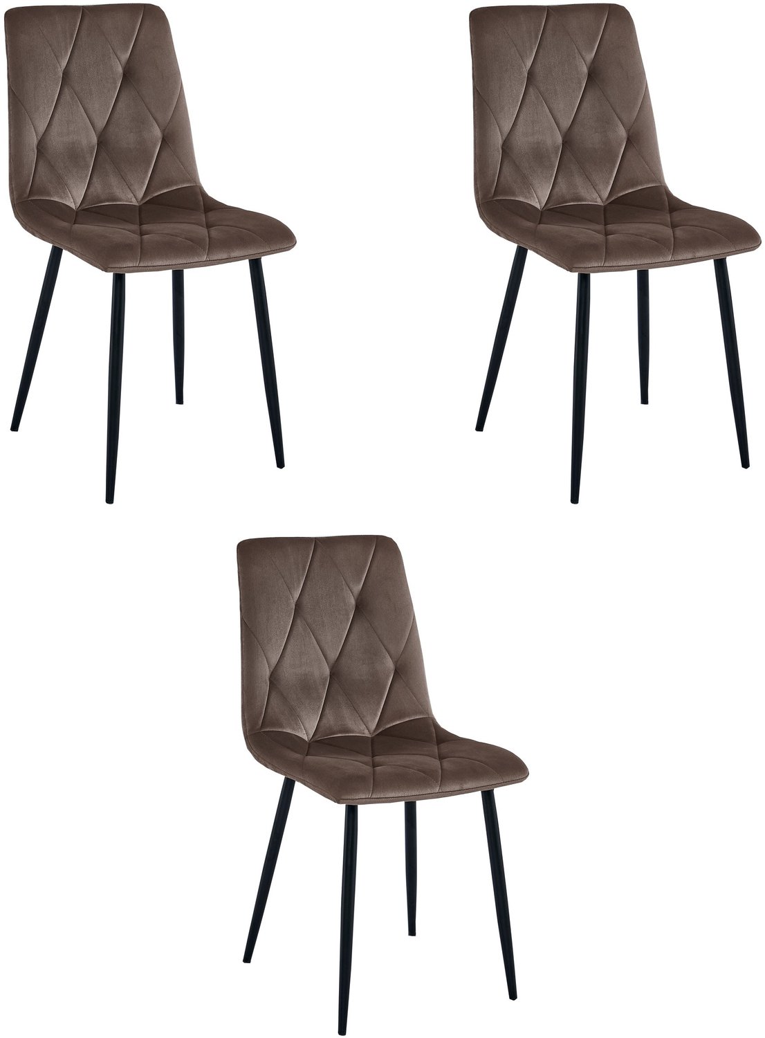 LEOBERT LIBRA Eetkamerstoelen – Set van 3 – Zwart Velvet – Zwarte Metalen Poten – Comfortabele Gestoffeerde Zitting – Modern Design – Velvet Stoel voor Woonkamer, Keuken en Eetkamer – Max. 110 kg per Stoel