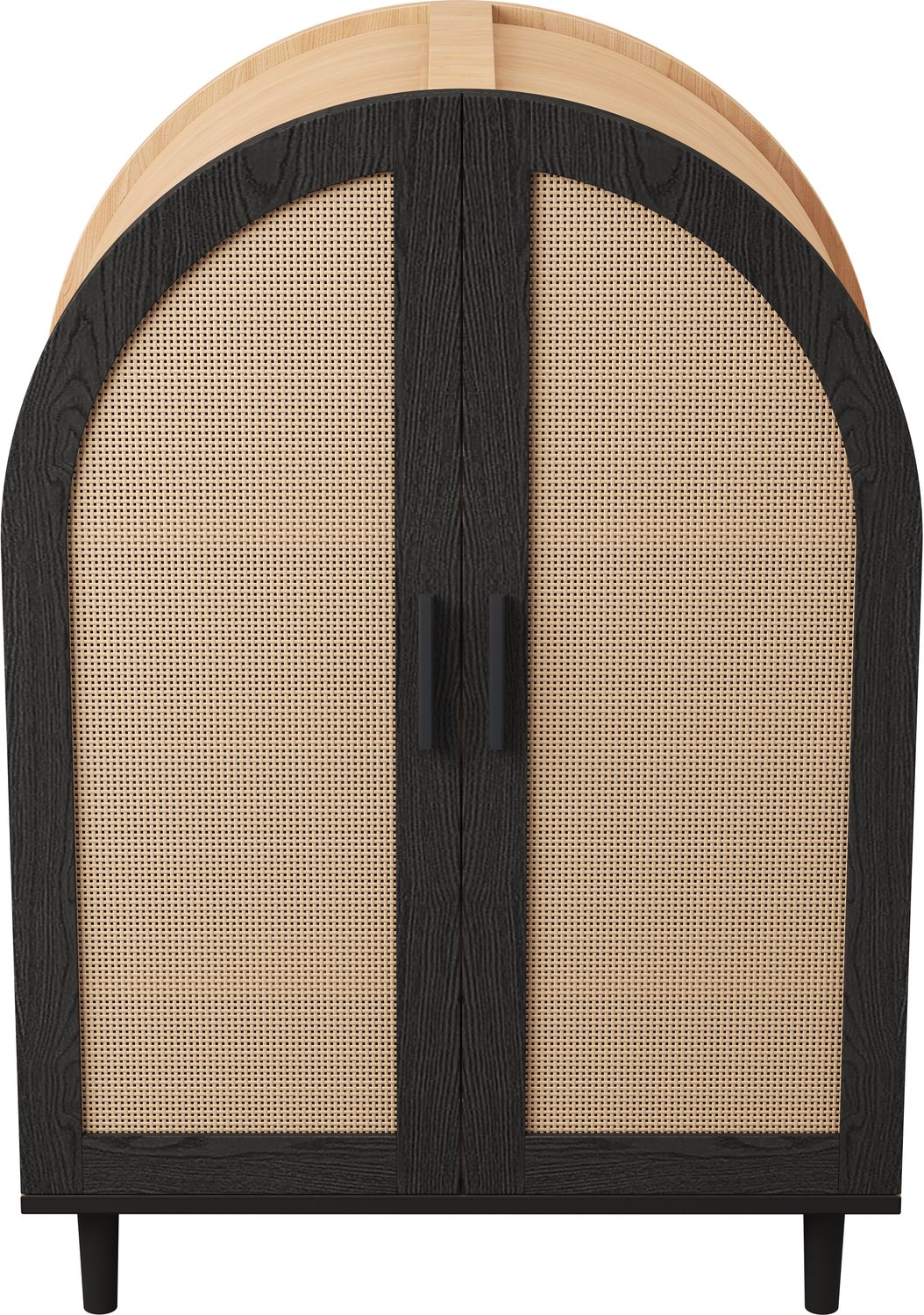 SONNENH Schoenenkast met boogfront, 2 deuren en verstelbare planken - Naturel en zwart - 70 x 40 x 100 cm