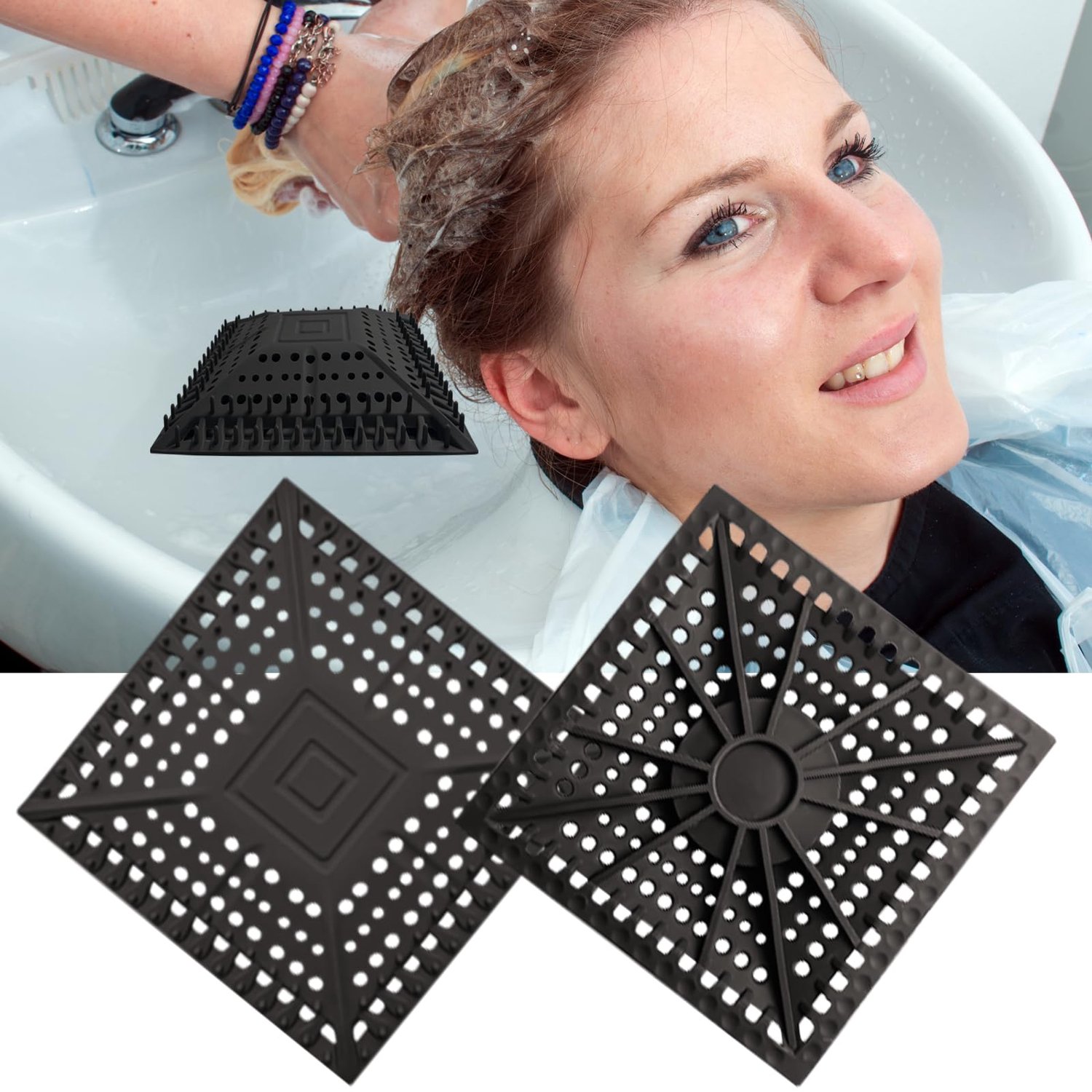 Douche afvoer haarvanger 2 stuks - vierkant - zwart - voorkomt verstoppingen - Vemera