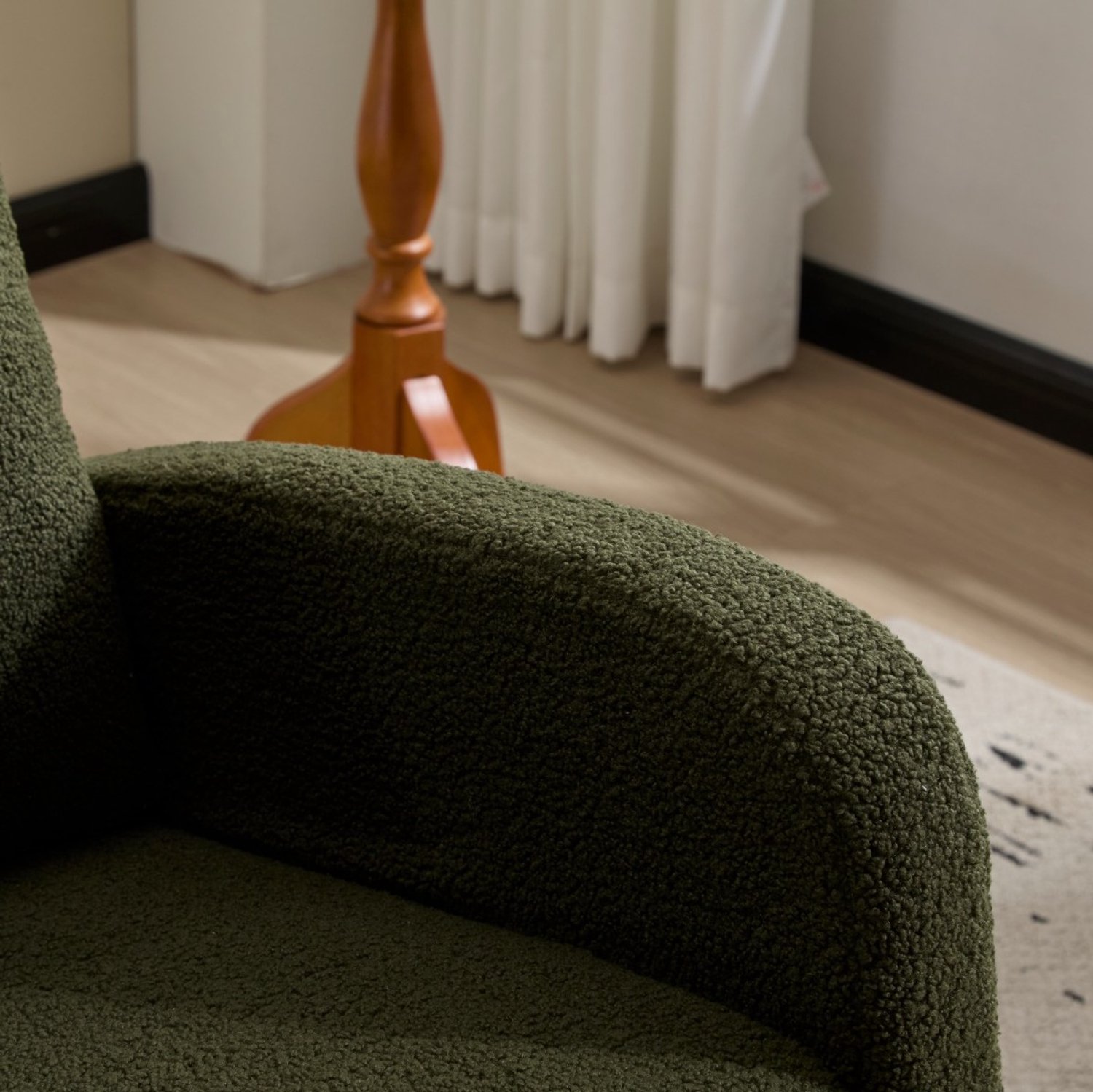 MODENUIT Schommelstoel - Hoge Rug En Zijvak - Kinderkamer En Woonkamer - Teddystof - Groen