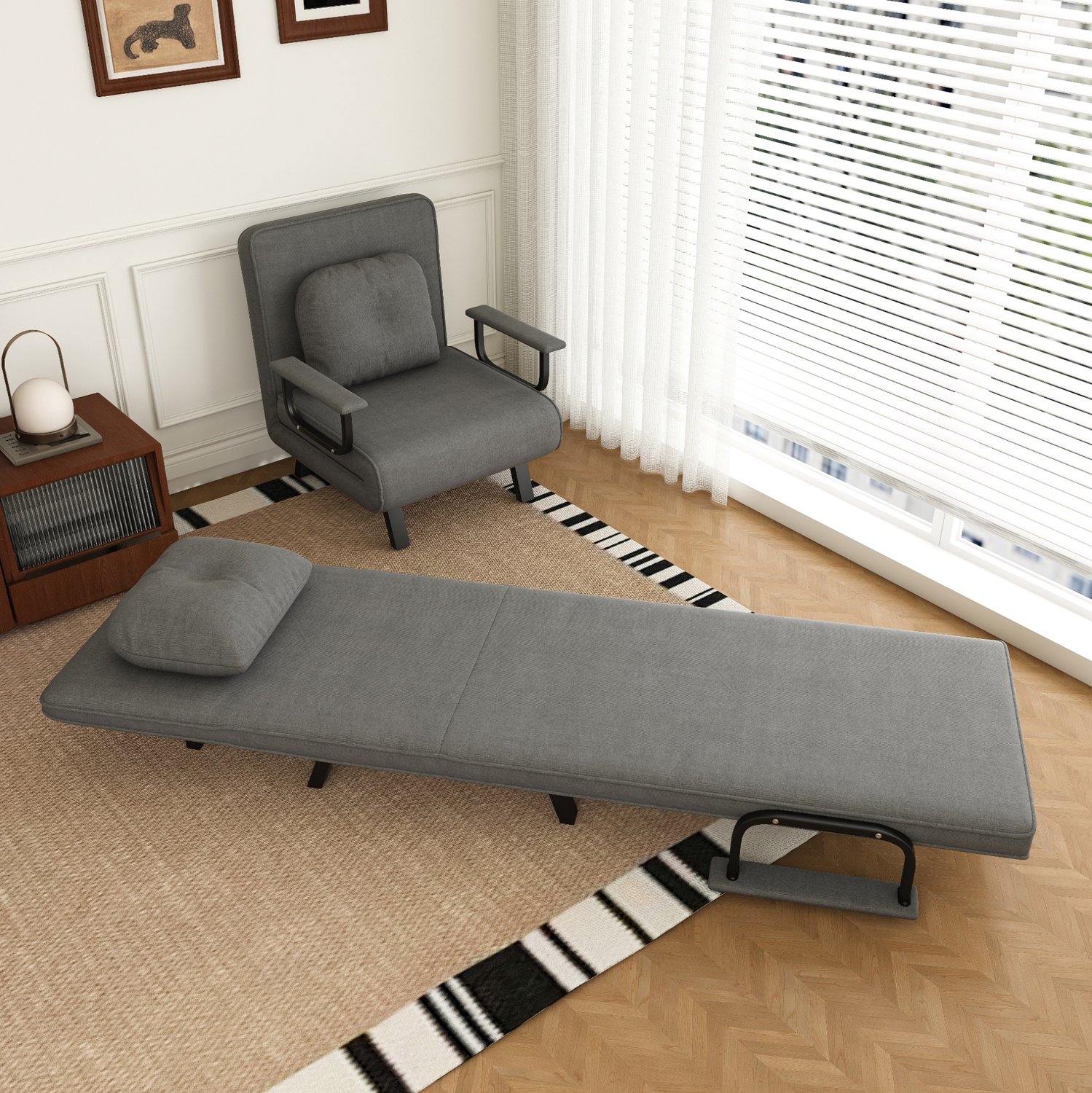 MODENUIT Relaxfauteuil - Handmatig Verstelbare Rugleuning Met 5 Standen - Chenille - Grijs - 60 x 60 cm
