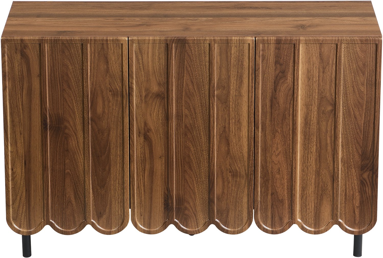 SONNENH Dressoir - Walnootlook met golvende deurfronten - 3 greeploze deuren en 4 verstelbare planken - 120 x 35 x 80 cm