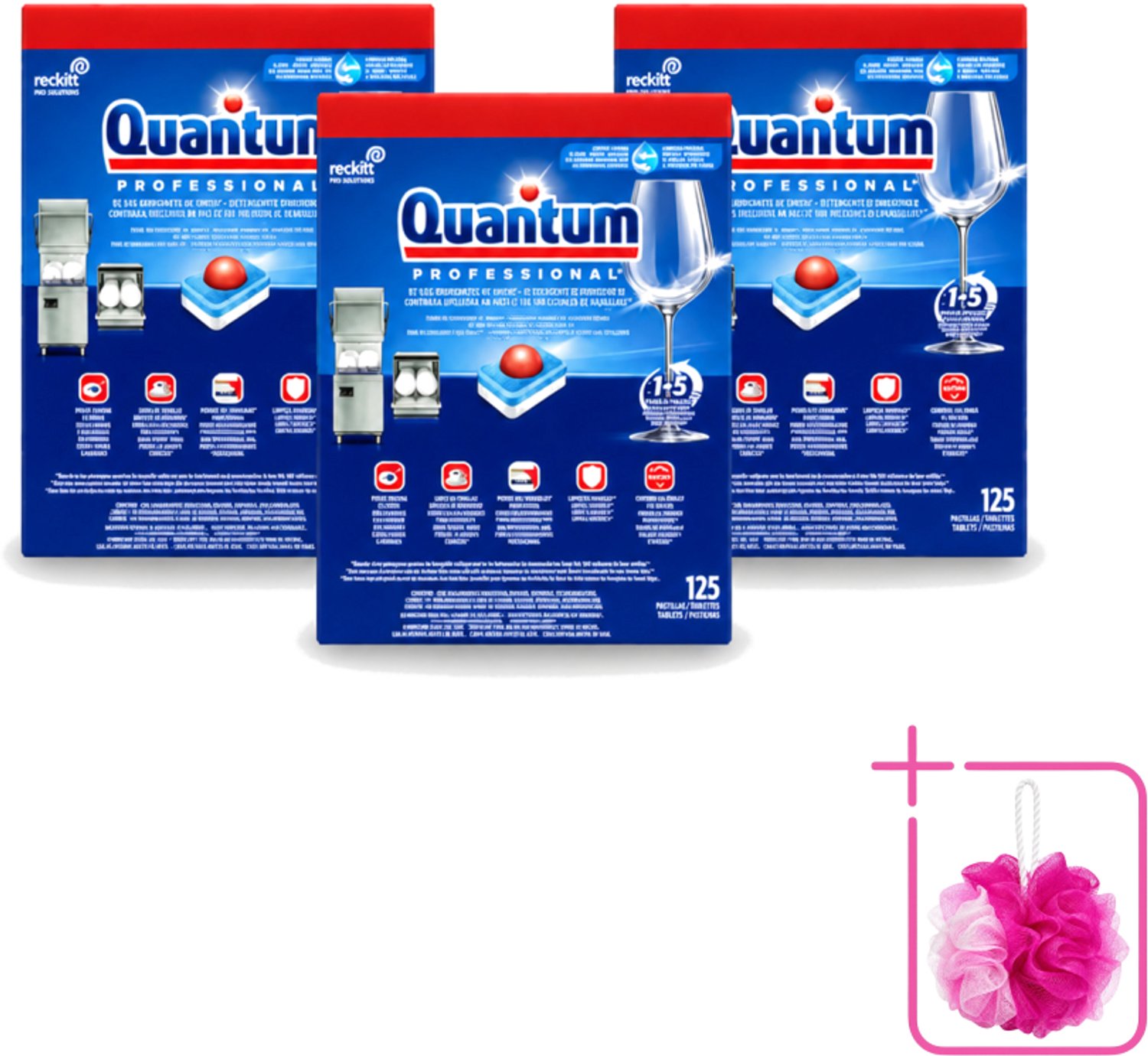 3 x Finish – Vaatwastabletten – Quantum Pro All-in-One – 125 Capsules - Bulkverpakking - Vaatwastabletten - Douchemop - Professionele vaatwasser