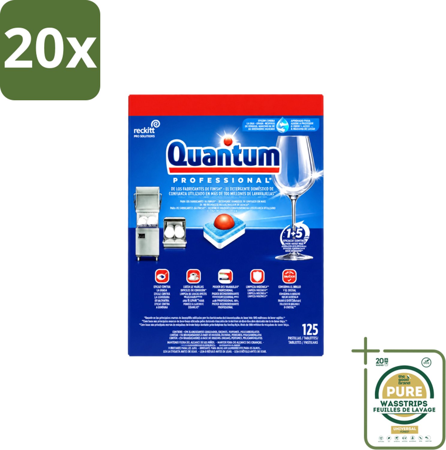 20 x Finish – Vaatwastabletten – Quantum Pro All-in-One – 125 Capsules - Wasstrips - Vaatwastabletten - Professionele Vaatwasser - Korte Wascycli - Reinigingskracht - Hygiëne