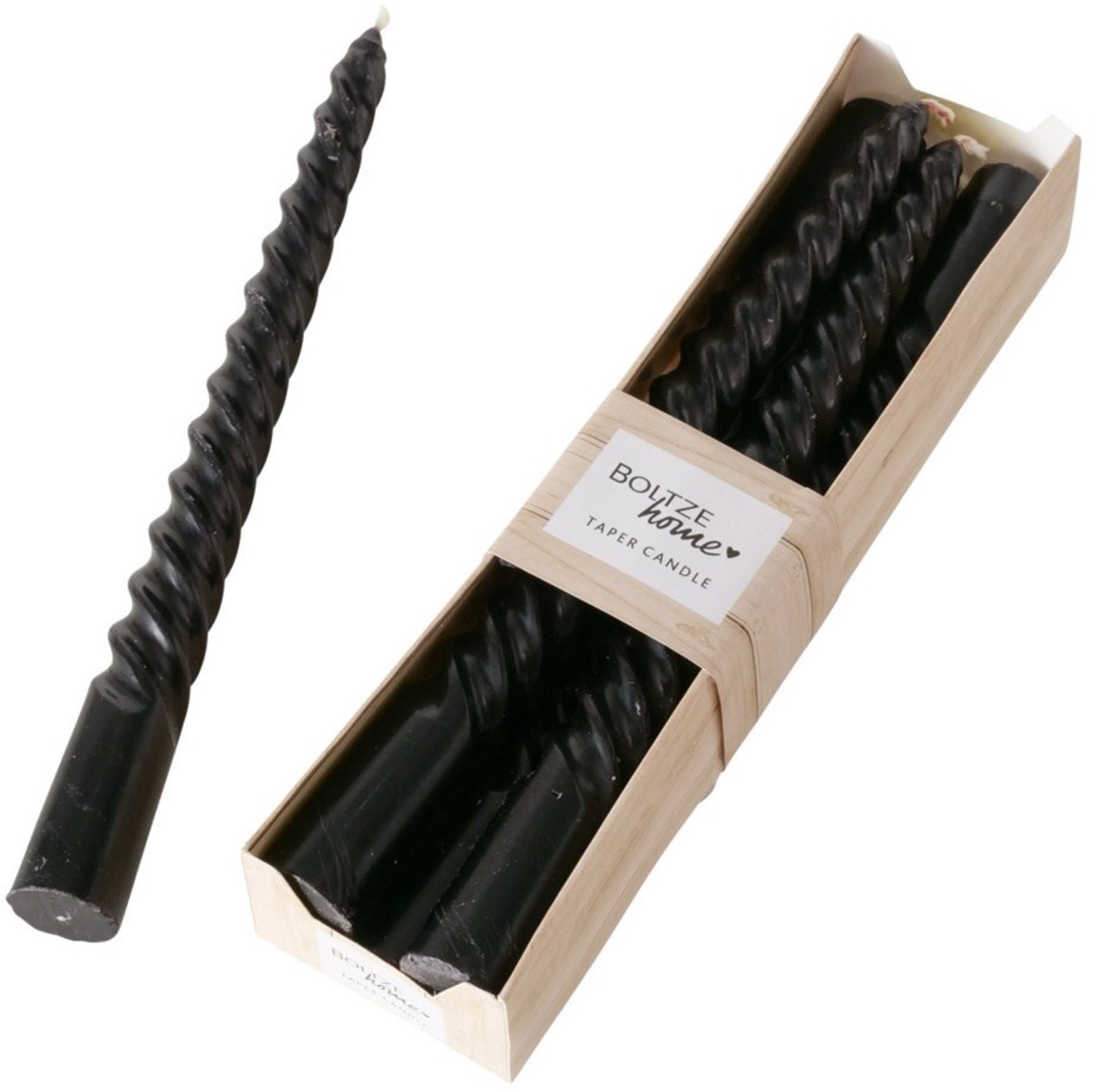 Boltze Home - Kegevormige kaars Twisto, Ø 2 cm Zwart