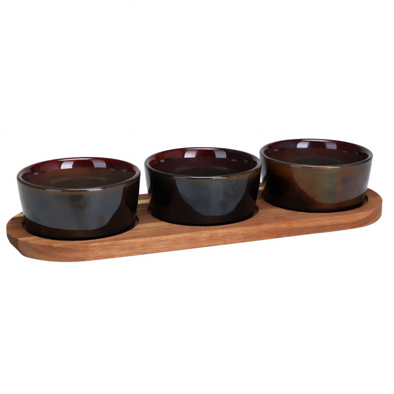 EH Excellent Houseware - Snacktray met aardewerken schaaltjes, 29 x 10 cm