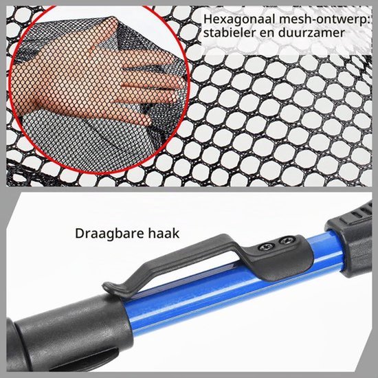 Schepnet vissen met telescoopstanggreep, opvouwbaar nylon hengelnet voor kajak, salmon, catfish, bas, trout, eenvoudig te vangen en los te maken — afbeelding 4
