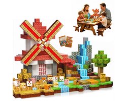Magnetische bouwblokkenset – Windmolen en boomstamthema – Bouwblokken in Minecraft-stijl – Creatieve bouwblokkenset – Montessori-speelgoed – Educatief bouwblokkenspeelgoed – Kerstcadeau – Kinderspeelgoed – 150 bouwblokken