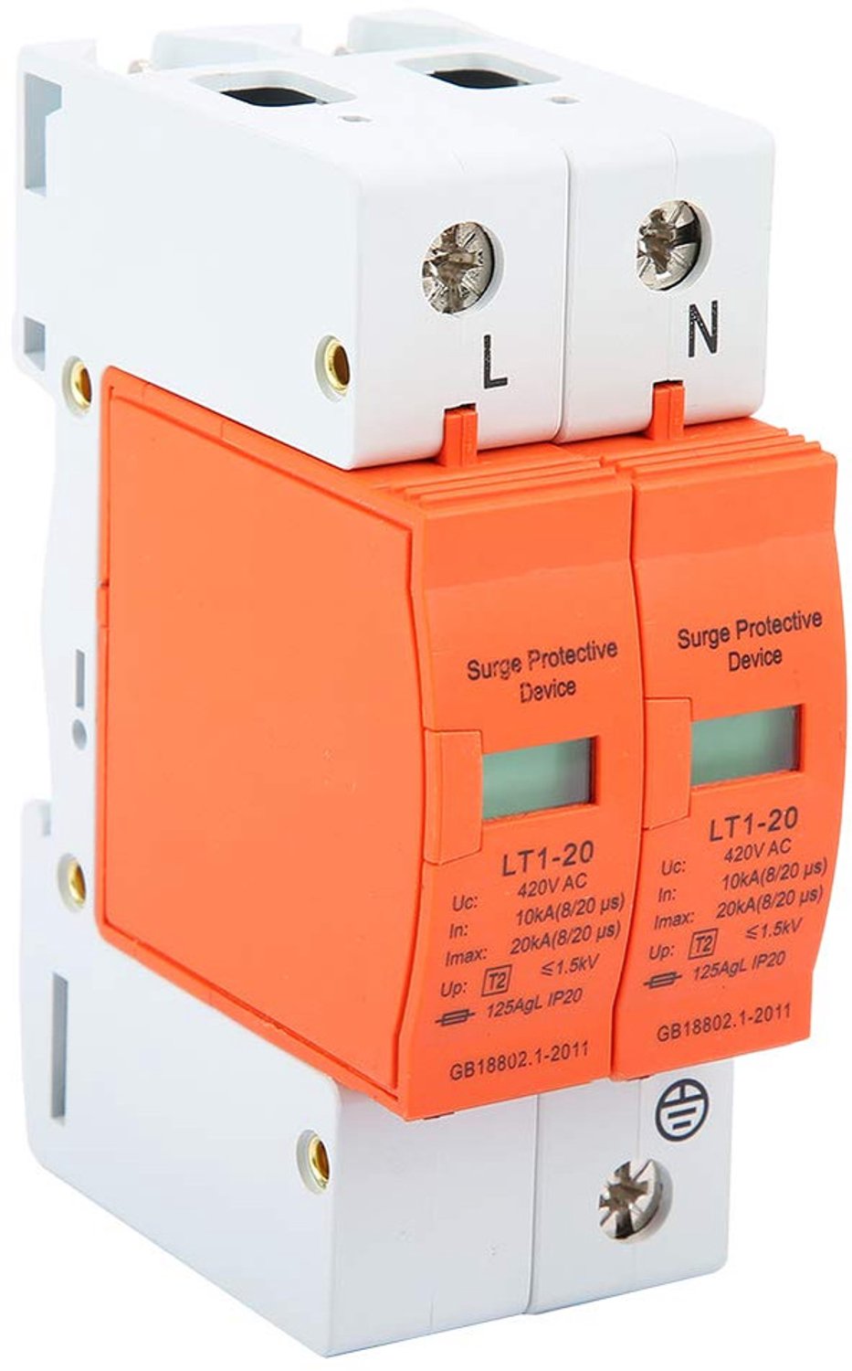 2P afleiderapparaat, 10kA-20kA 420V AC huis overspanningsbeveiliging laagspanningsafleiderapparaat