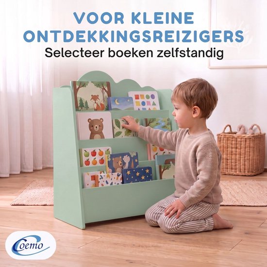 Coemo Speelgoedkist & Boekenrek Mintgroen CLOUDY 58x27x67 cm – Opbergkist met Wolkdesign, Stevige MDF-Constructie, Afgeronde Hoeken, Kinderkamermeubel — afbeelding 3