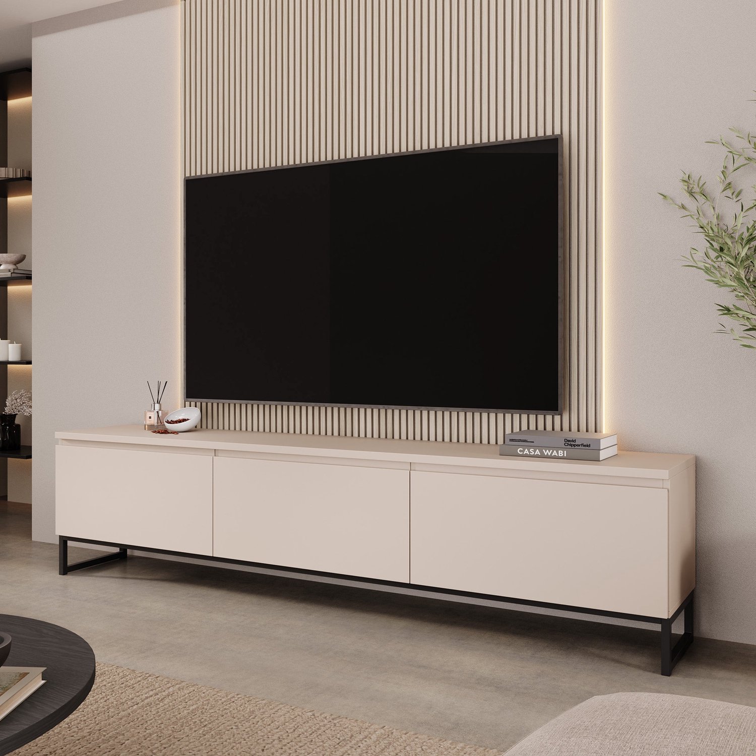 MEUBELLA Bandariba - TV-Meubel - Beige - 200x35x48 cm