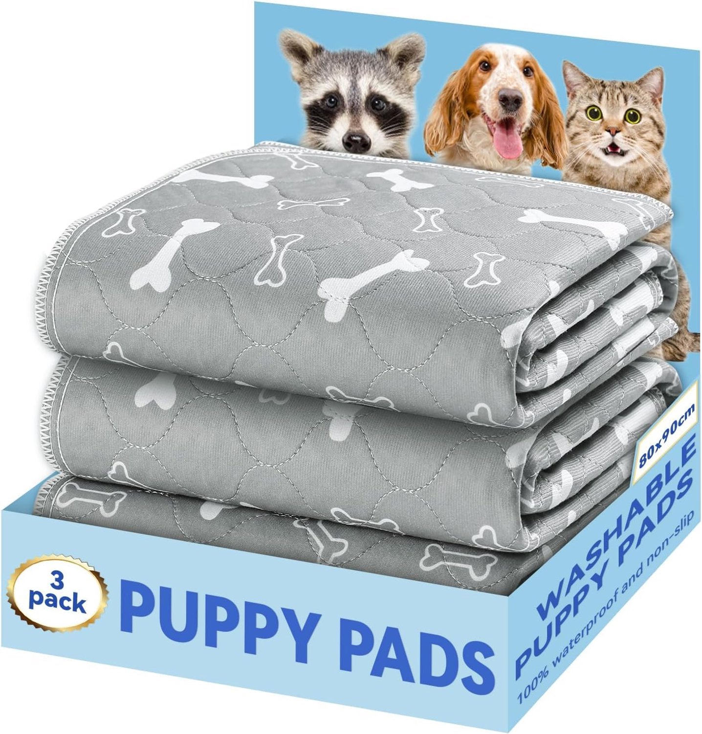 Herbruikbare Puppyonderlegger Set van 3, 90 x 80 cm