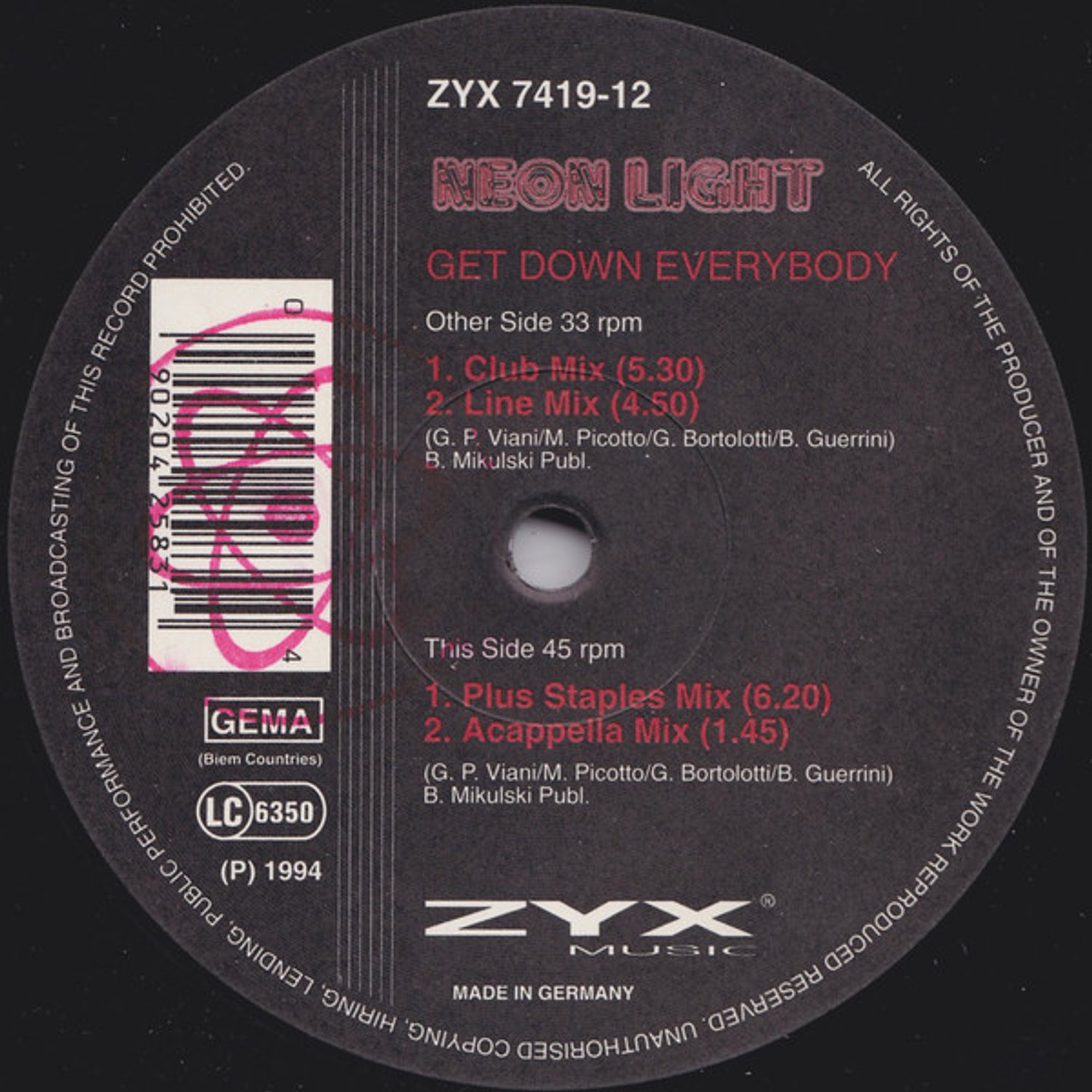 Get Down Everybody, Neon Light | Media condition: Very Good Plus (VG+) | 12
