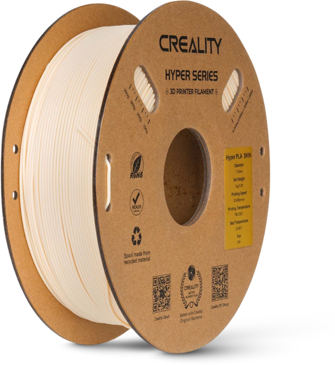 Creality Hyper PLA 3D-Printer Filament 1,75 mm - Universeel - 1 kg - Snel Printen tot 600 mm/s - Klitvrij Gewikkeld - Beige