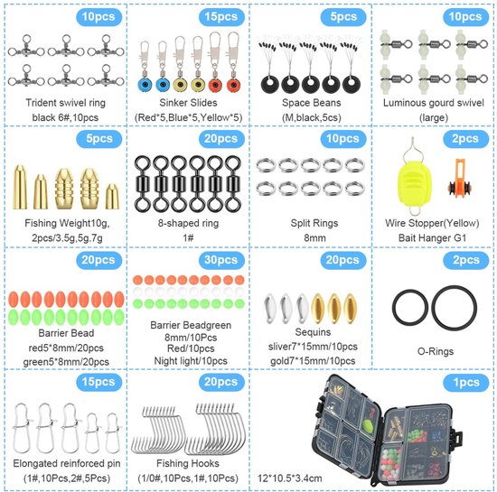 204-delige Visspullen Accessoires Kit met Lood en Haken — afbeelding 2