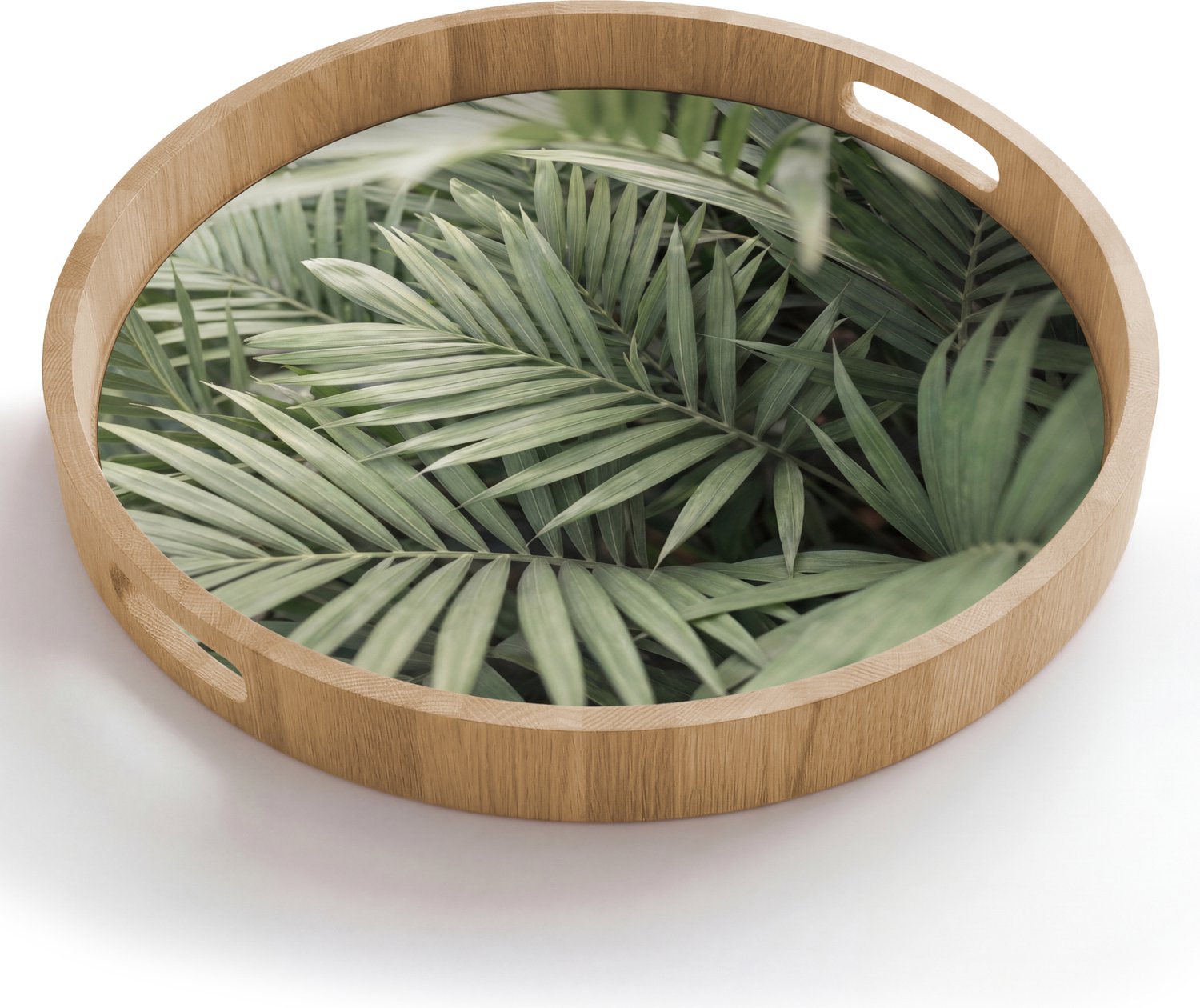 Dienblad rond 50x50 cm - Schootdienblad hout - Plant - Palmbladeren - Natuur - Groen - Borrelplank rechthoek - Plateau houten dienbladen