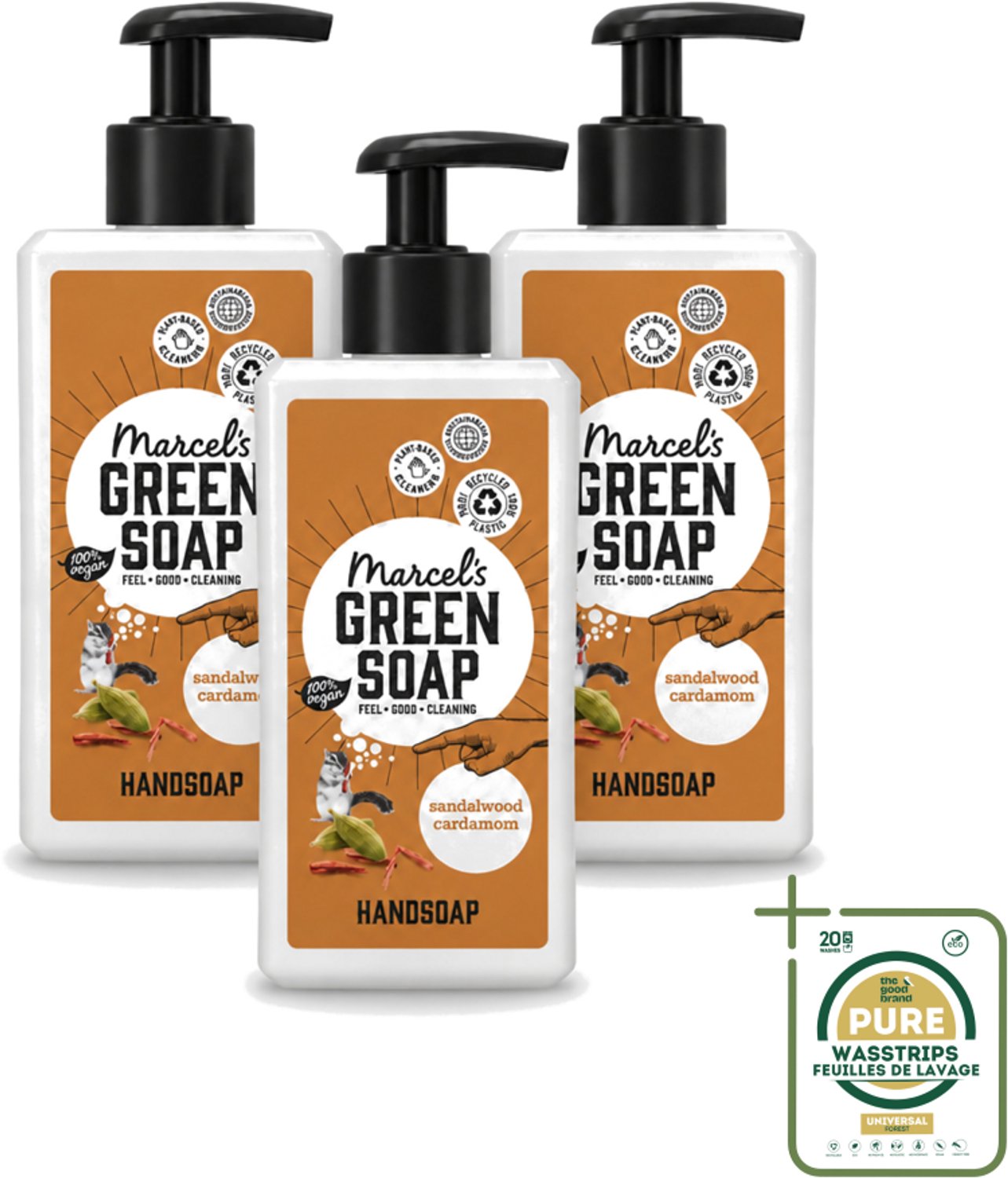 3 x Marcel’s Green Soap – Handzeep – Sandelhout & Kardemom – 250 ml - Wasstrips - Handzeep - Handzeep Sandelhout En Kardemom - Handzeep Lavendel En Kruidnagel - Natuurlijke Handzeep - Handzeep Met Geur