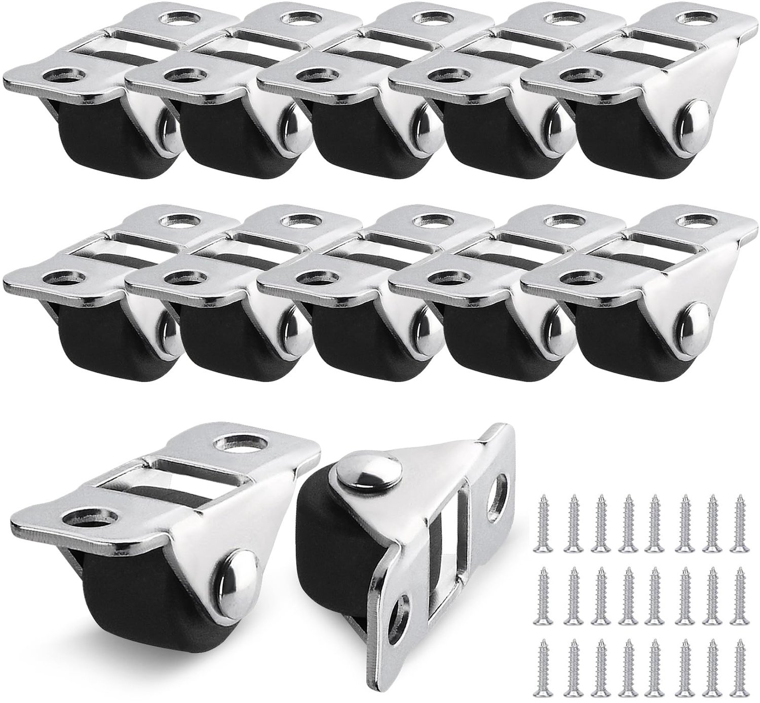 Meubelwielen 12 Stuks - Rubberen Bokwielen - Stalen Plaat - Geluidsarm Rollen - Geen Krassen - Tot 24 kg Belasting - Loopwielen
