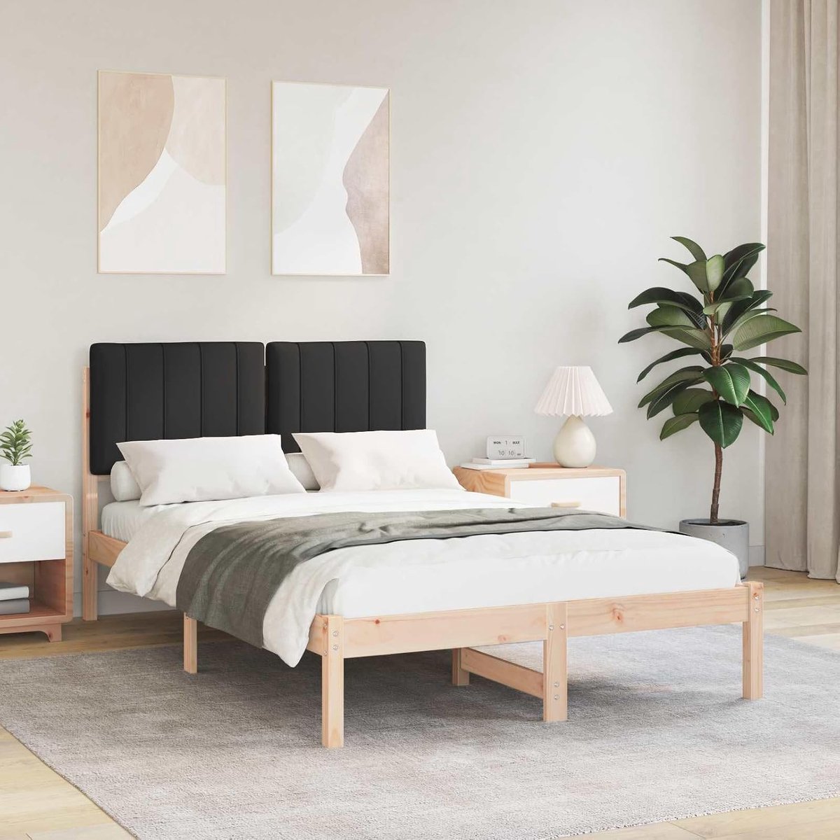 Hoofdbord Massief Grenen Modern Design 120x190 cm Naturel Zwart