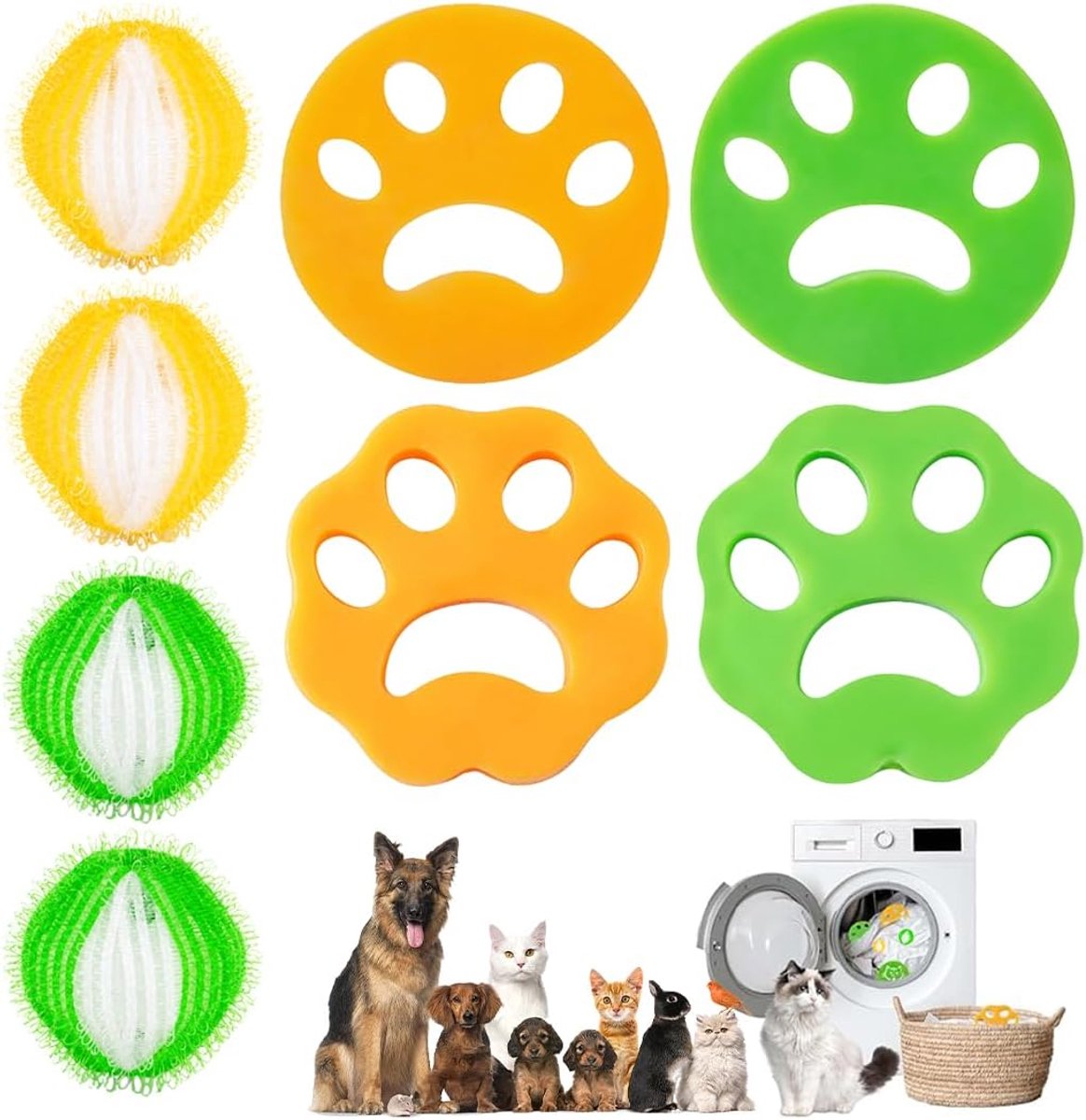 4 haarvangers + 4 ballen voor wasmachine, voor huizen met dieren, haarvanger voor wasmachine, 8 stuks
