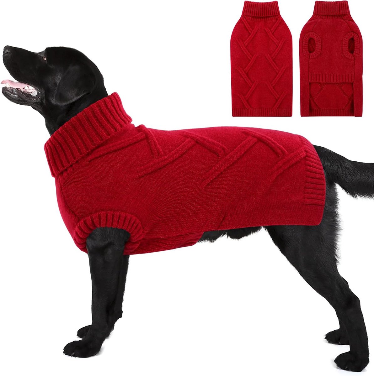 Hondentrui voor grote honden, zacht en koude-isolerend, gebreide hondentrui voor Franse buldog, whippet en windhond, rood, L