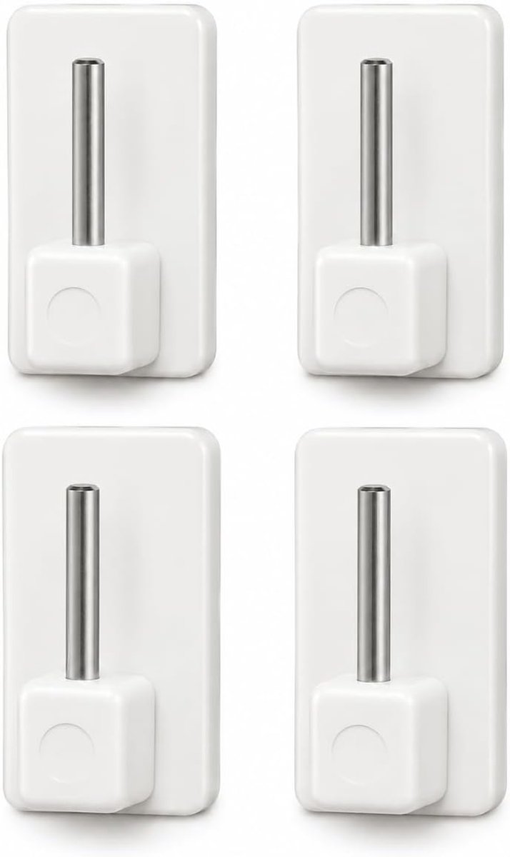 Haken voor gordijnroedes of voorwerpen, set van 4, zonder boren, klein, sterk (witte zelfklevende haken, 4 stuks)