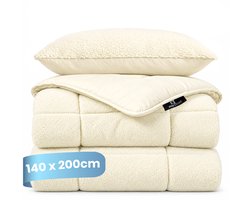 Slaapspeciaal Teddydekbed - Dekbed zonder overtrek - Winterdekbed - Wasbaar dekbed zonder overtrek - Hoesloos dekbed - Fluffy - 2 in 1 Dekbed - Ecru - 140x200 cm - Inclusief Kussensloop 60x70 cm